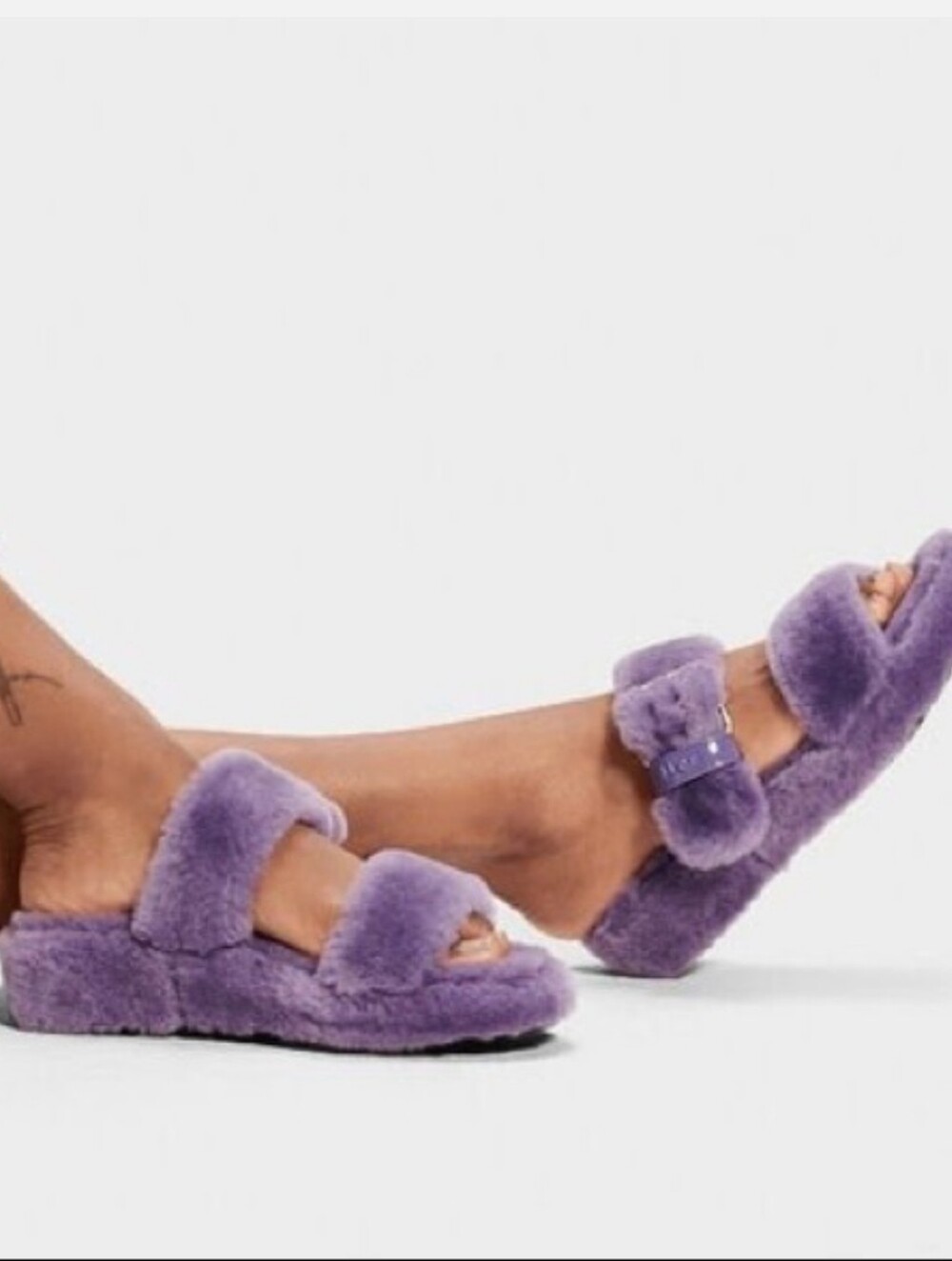 UGG Fuzz Yeah Violet Bloom Purple Sheepskin Buckle Slide Sandals Women’s 8